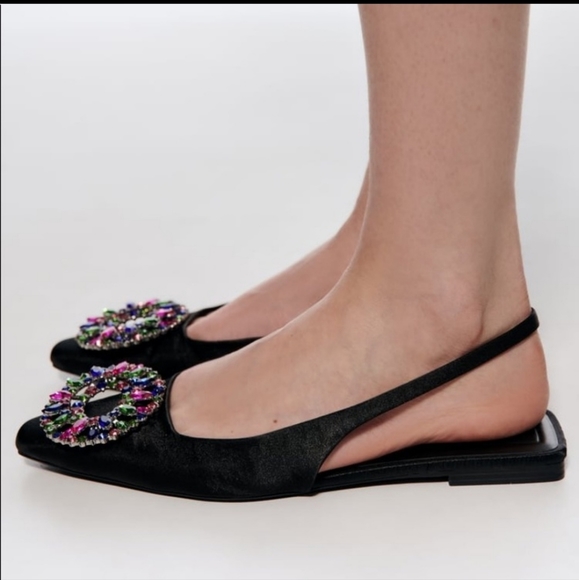 Zara Embellished Flat Slingbacks Size 6.5 Eur 37 - Picture 9 of 10